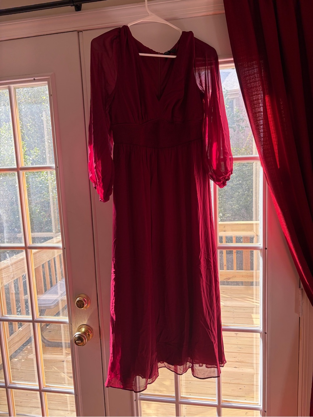 Women's Burgundy Long Sleeve Midi Dress